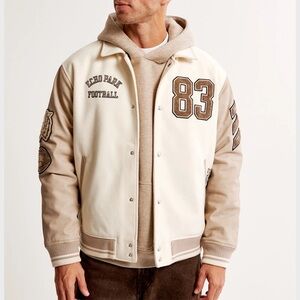 Abercrombie & Fitch Cream Echo Park Football Varsity Jacket, XL